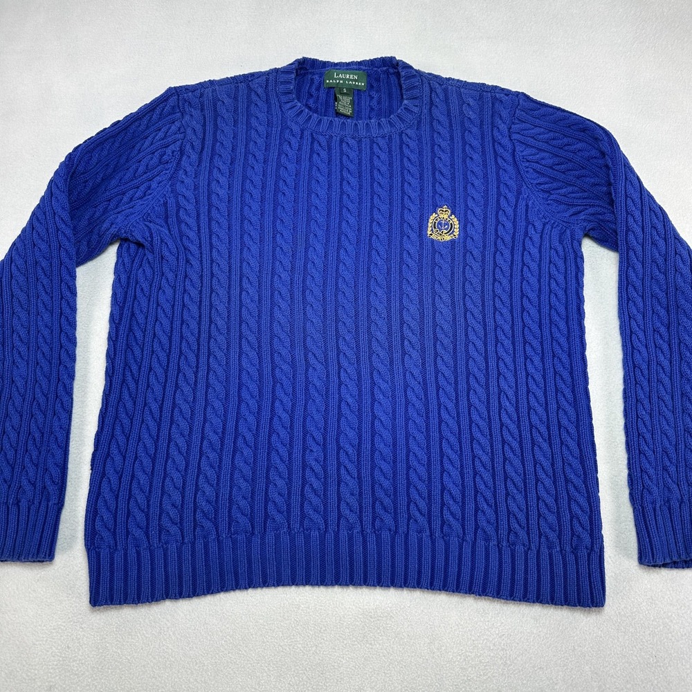 Lauren Ralph Lauren Sweater Womens Small Blue Cable Knit Crest Logo Prep Formal - Picture 2 of 10